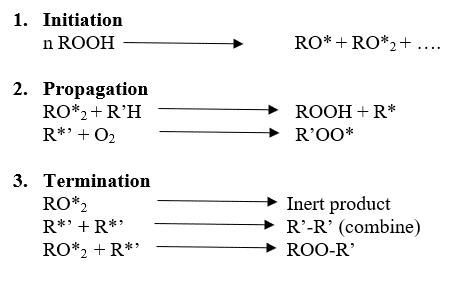 Free radical chain mechanism of auto