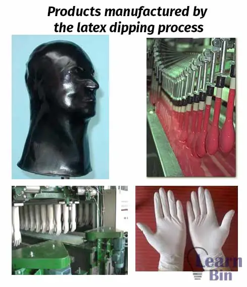 Products manufactured by the latex dipping process