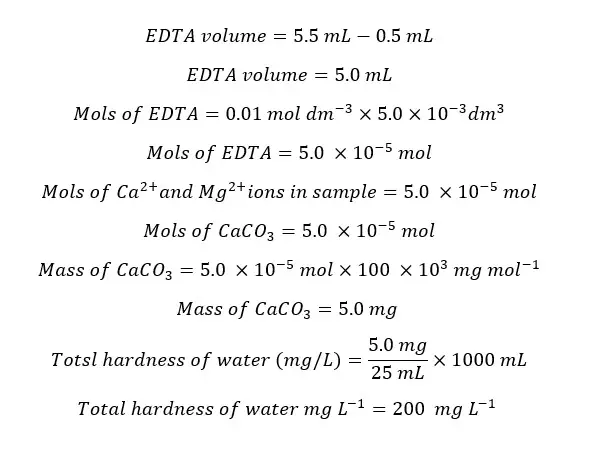 Calculate the hardness of water by EDTA titration eq 05