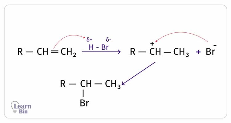 Reaction mechanism of addition of hydrogen halide to alkenes